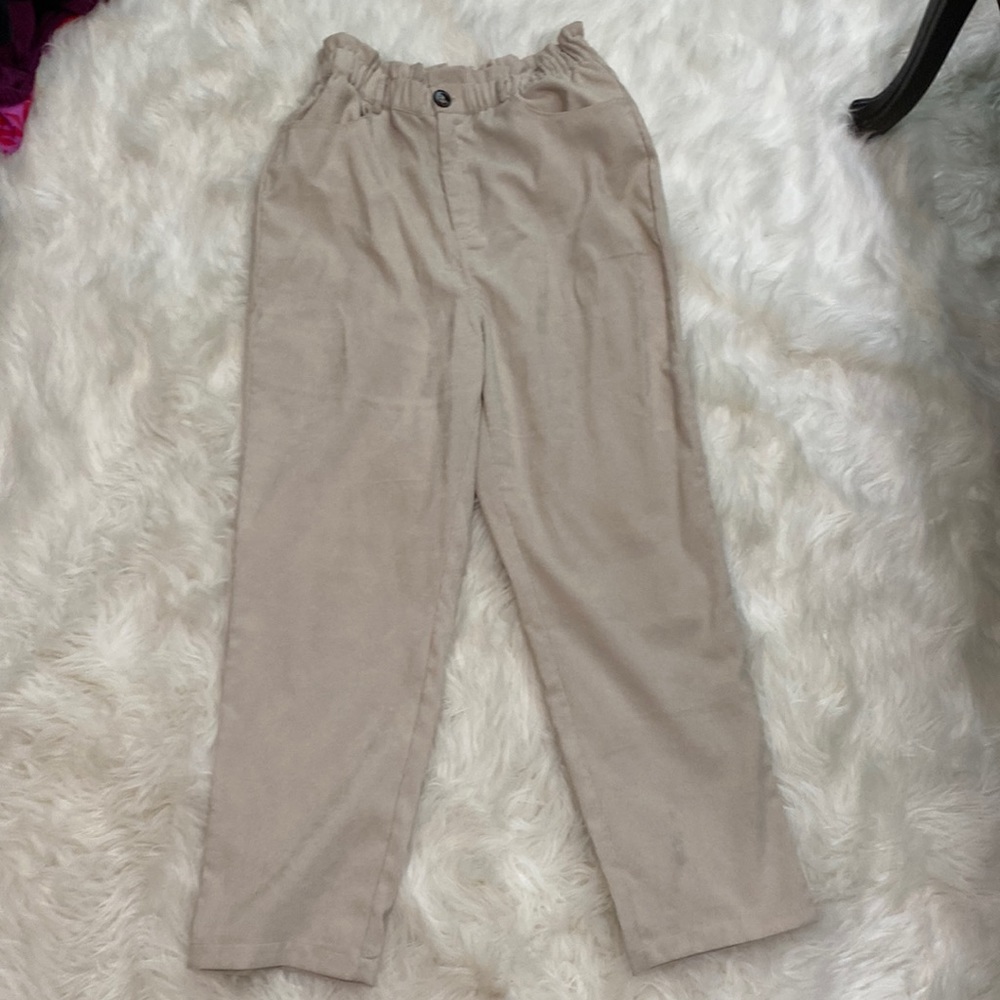 Medium High Waisted Paper Bag Corduroy Cream Pants